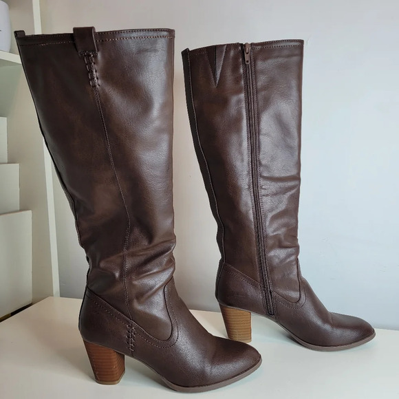 Nicole Shoes - Nicole ABBY Brown Faux Leather Heeled Boots Size Women's 6.5